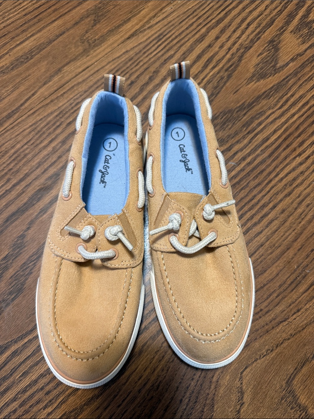 Cat & Jack Tan Suede Slip-On Boat Shoes with Cream Laces